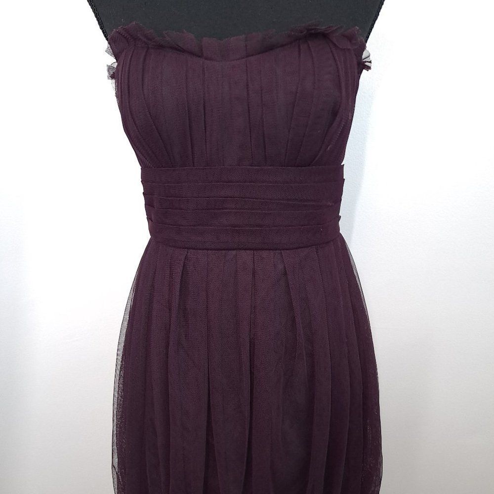 Vera Wang Maids Tulle Bubble Hem Strapless Back Zip Plum Color Dress - Picture 2 of 10